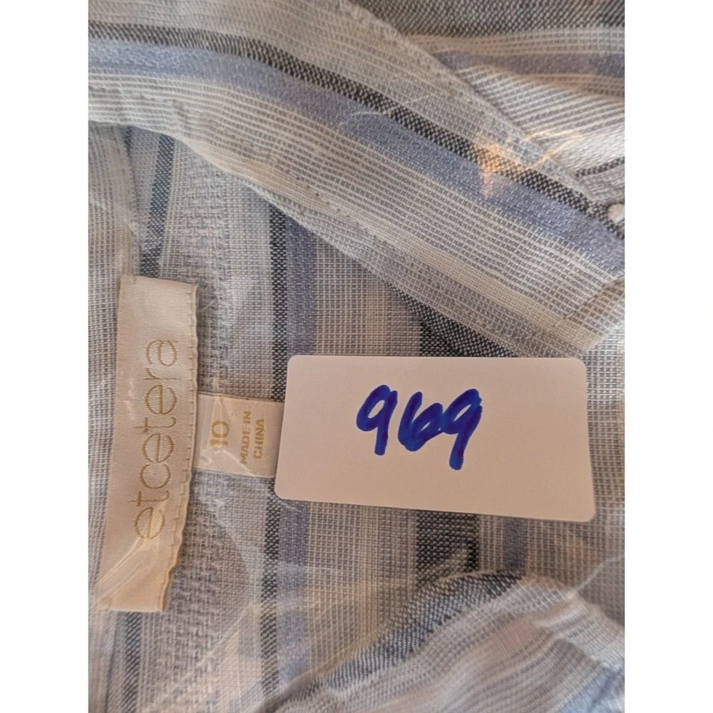 Etcetera Blue White Striped V Neck Linen Blend Tunic Lace Trim Coastal Preppy 10 - Picture 10 of 10
